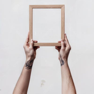 Mãos segurando quadro