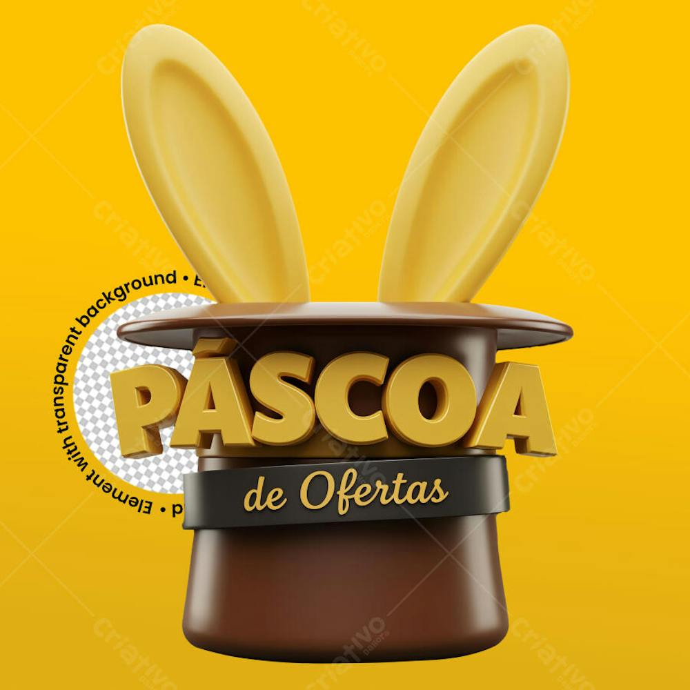 Cartola com orelhinhas de coelho amarela para selo de páscoa
