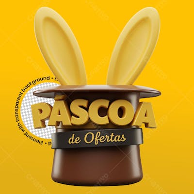 Cartola com orelhinhas de coelho amarela para selo de páscoa