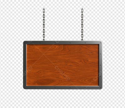 PLACA DE MADEIRA PENDURADA COM CORRENTE COM BORDA DE METAL 4