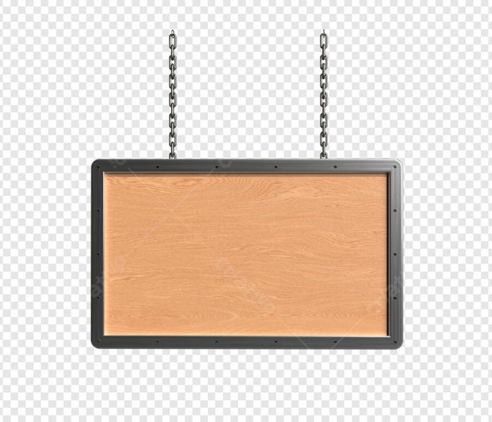 PLACA DE MADEIRA PENDURADA COM CORRENTE COM BORDA DE METAL 3