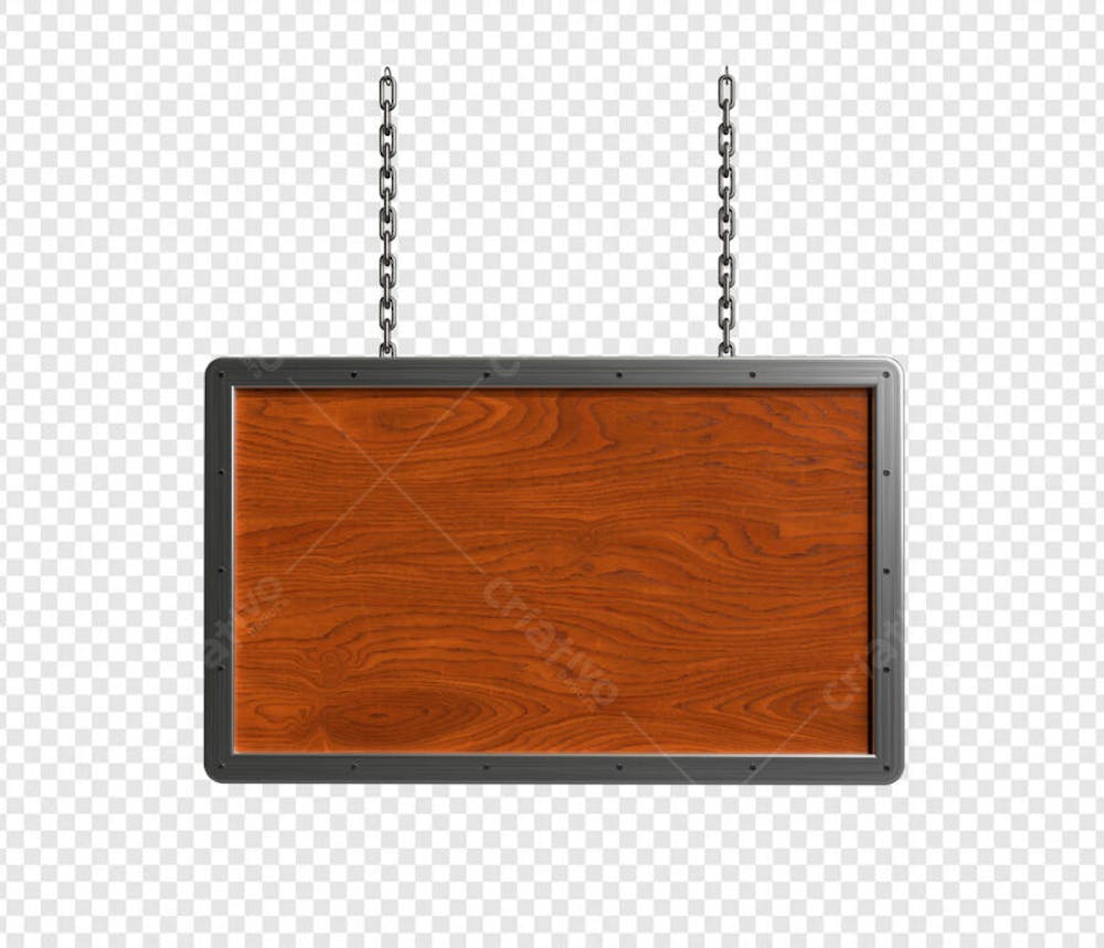PLACA DE MADEIRA PENDURADA COM CORRENTE COM BORDA DE METAL 4