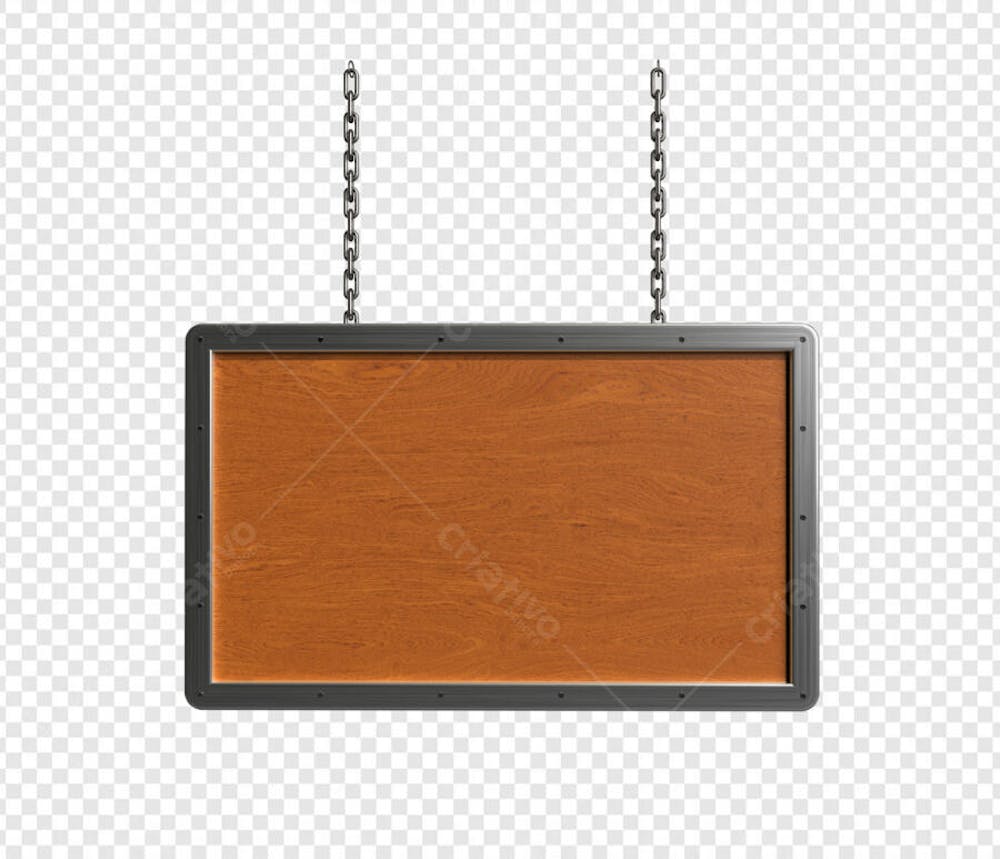 PLACA DE MADEIRA PENDURADA COM CORRENTE COM BORDA DE METAL