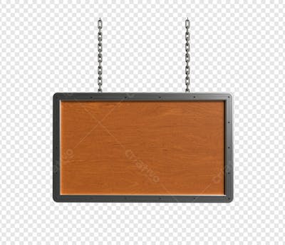 PLACA DE MADEIRA PENDURADA COM CORRENTE COM BORDA DE METAL