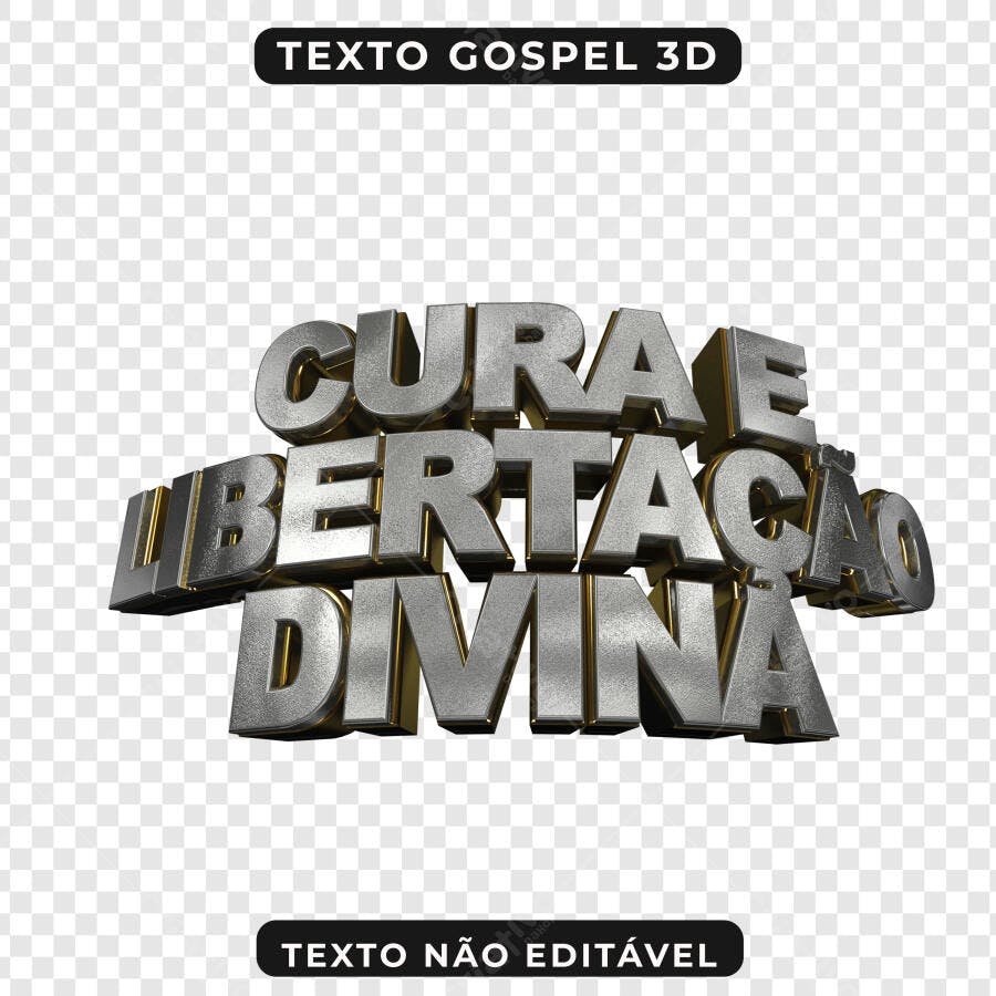 Texto 3D Cura Libertação Divina PNG com fundo transparente