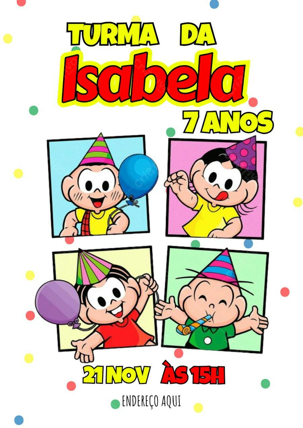 Convite de aniversário infantil Turma da Mônica