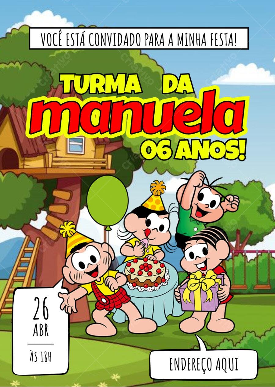 Convite de Aniversário Turma da Mônica 6 anos Editável no Canva