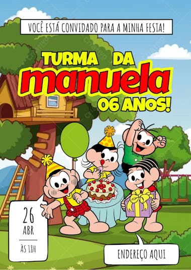Convite de aniversário infantil Turma da Mônica você está convidado
