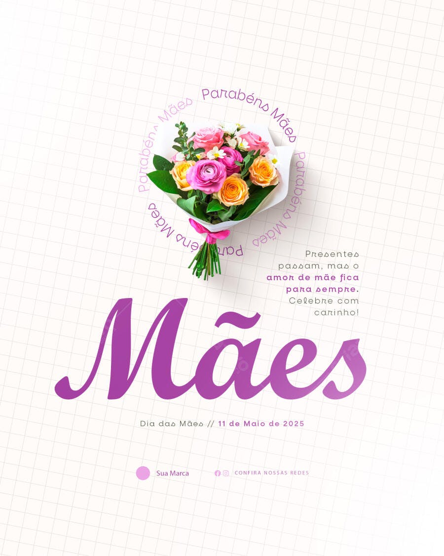 Flyer Dia das Mães com Flores PSD Editável