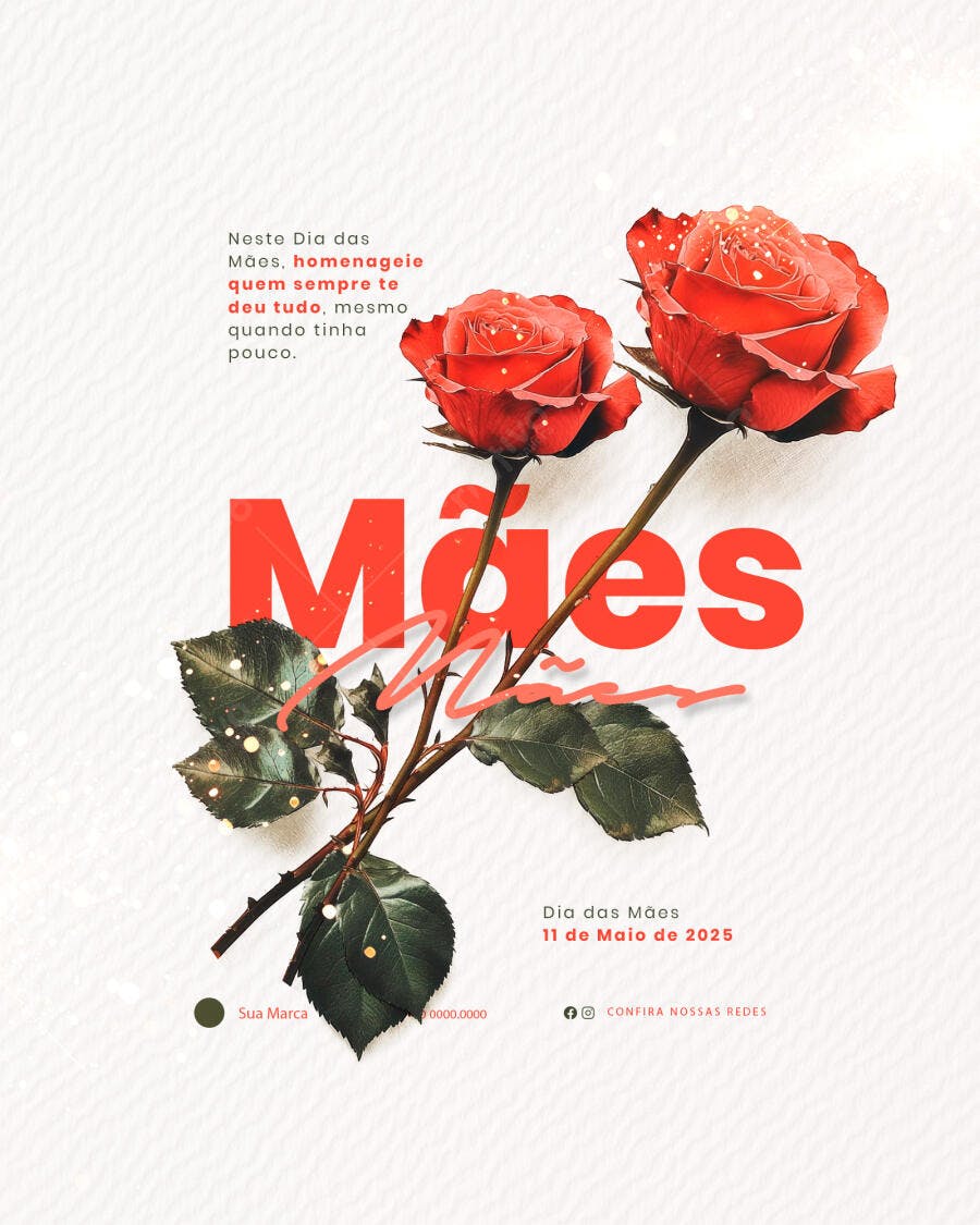 Flyer Dia das Mães com Rosas Vermelhas PSD Editável