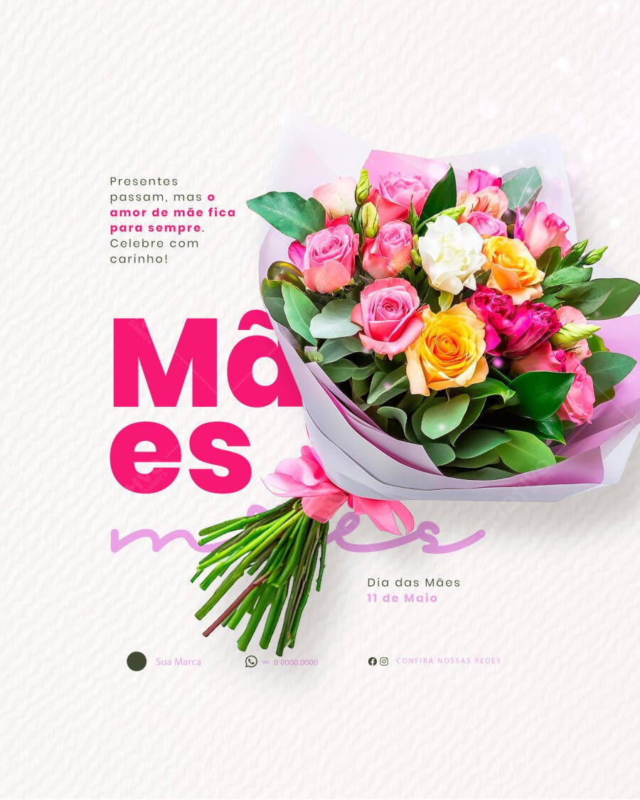 Flyer Dia das Mães com Flores PSD Editável
