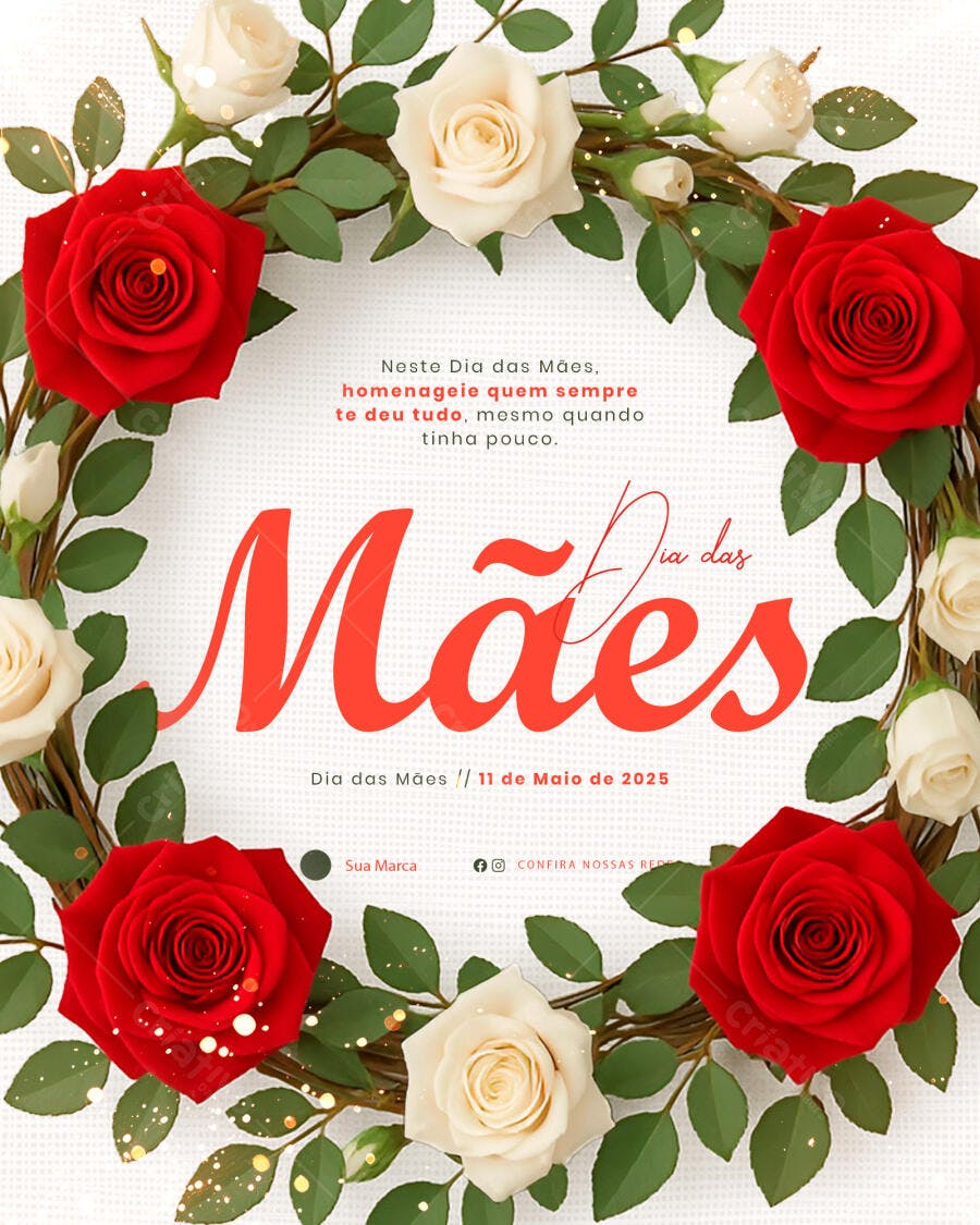 Flyer Dia das Mães com Rosas PSD Editável