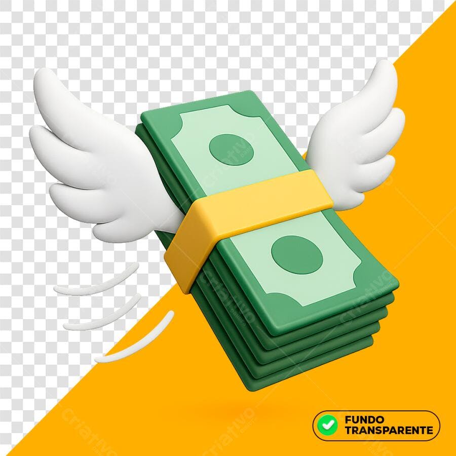 Ilustração dinheiro com asas PNG com fundo transparente