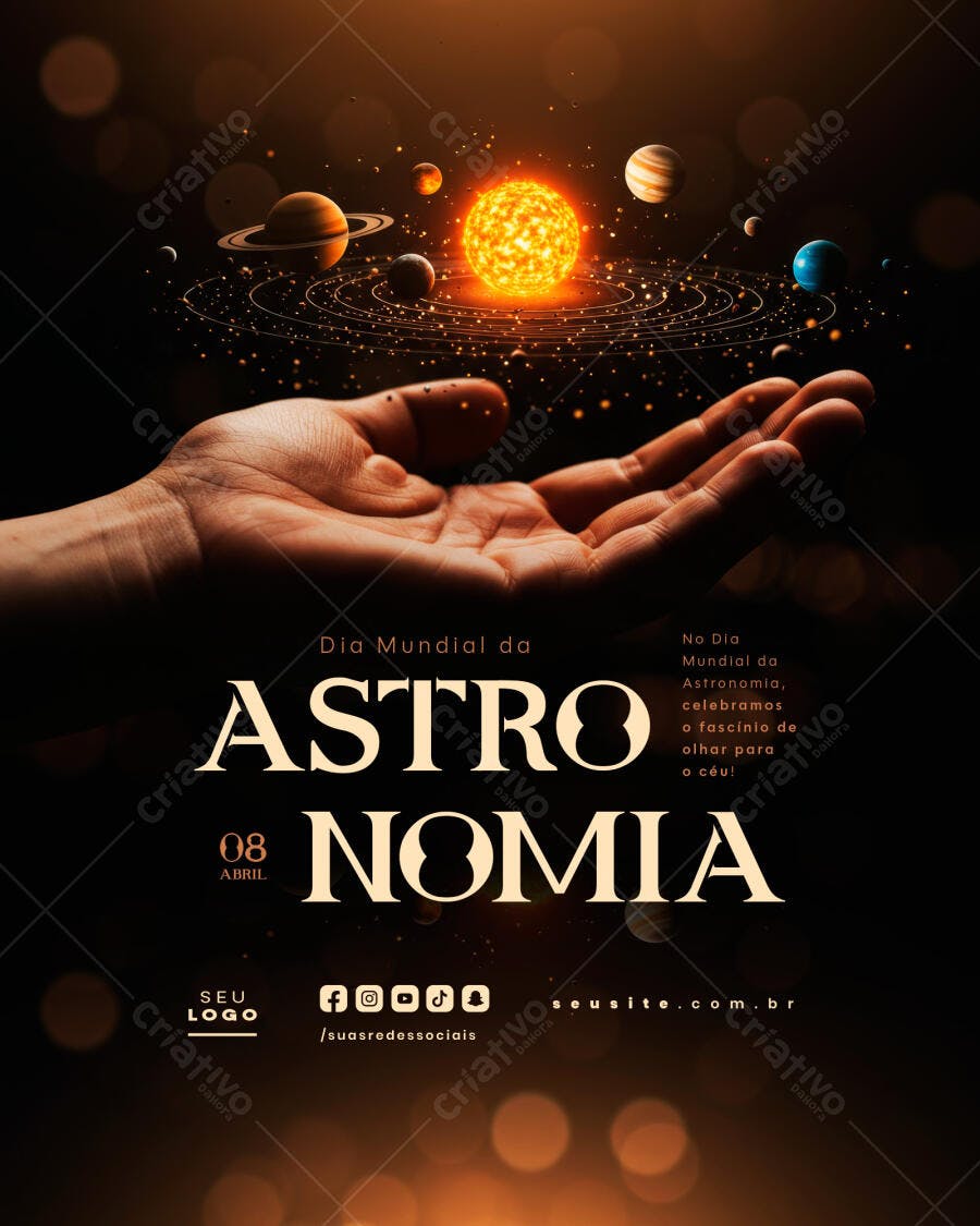 Flyer Dia Mundial da Astronomia 08 Abril PSD Editável