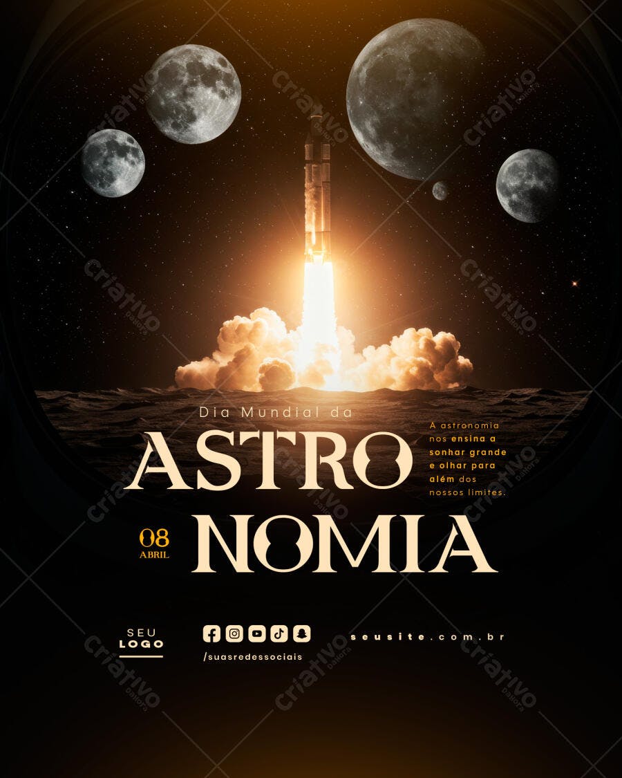 Flyer Dia Mundial da Astronomia 08 Abril PSD Editável