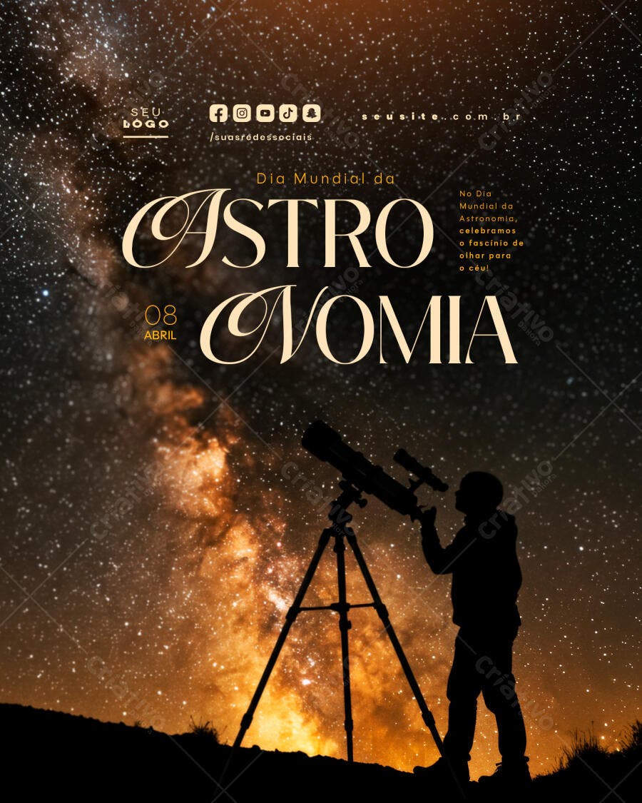 Flyer Dia Mundial da Astronomia 08 Abril PSD Editável