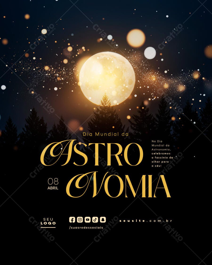 Flyer Dia Mundial da Astronomia 08 Abril PSD Editável