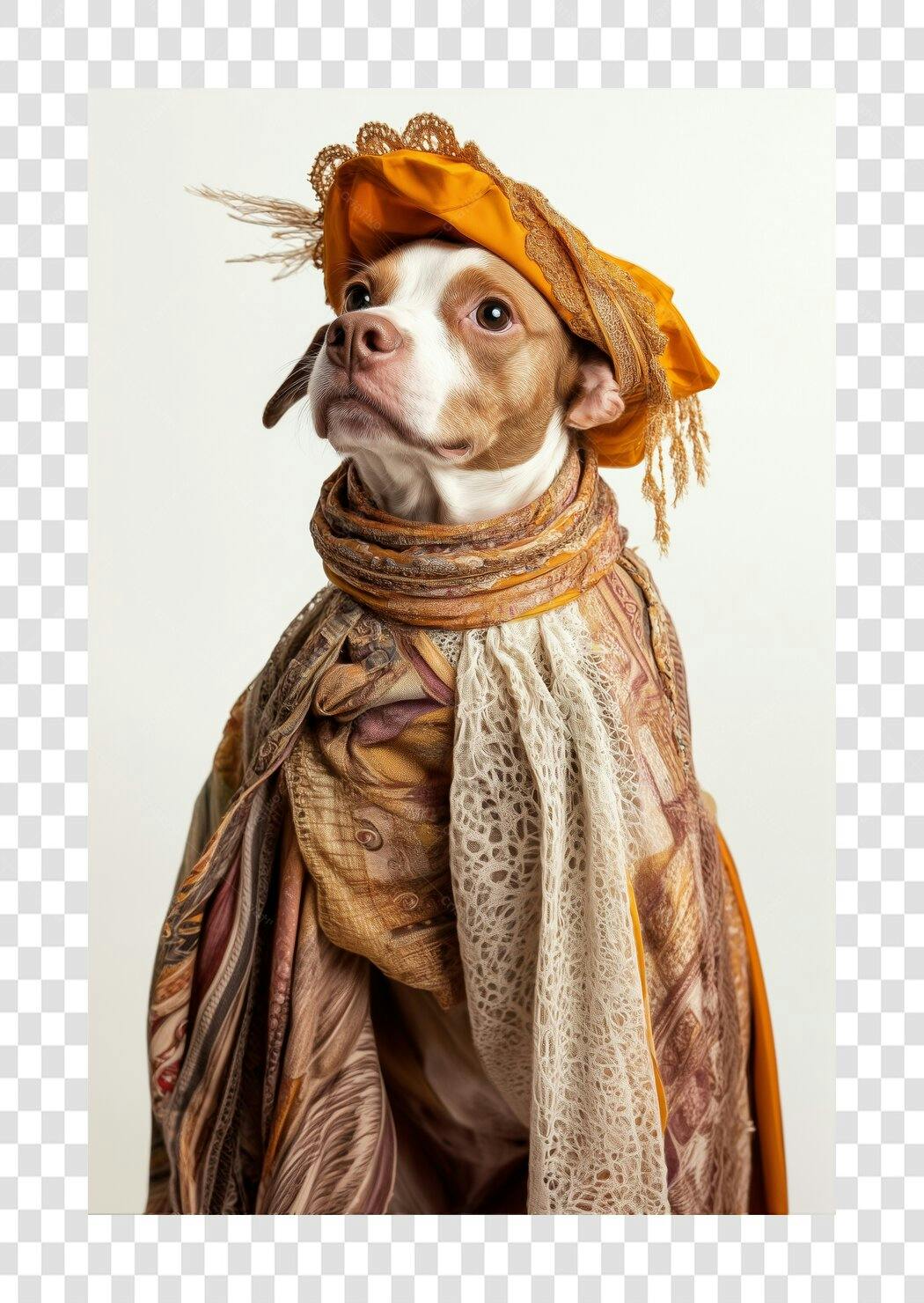 Imagem PNG Cachorro com Chapéu e Cachecol tons terrosos fundo transparente