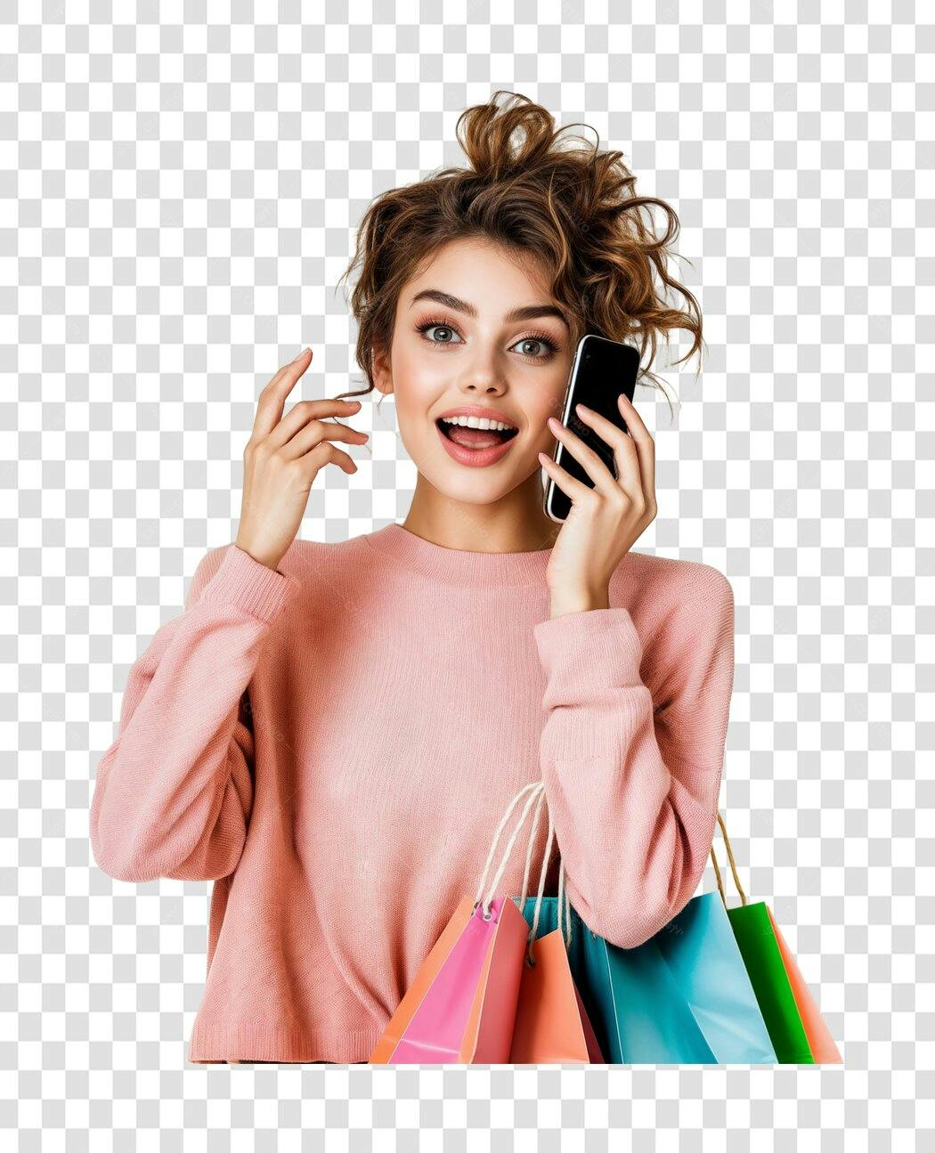 Banner compras online mulher PNG com fundo transparente