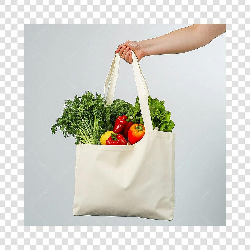 Mockup Sacola de Compras com Legumes PNG com fundo transparente