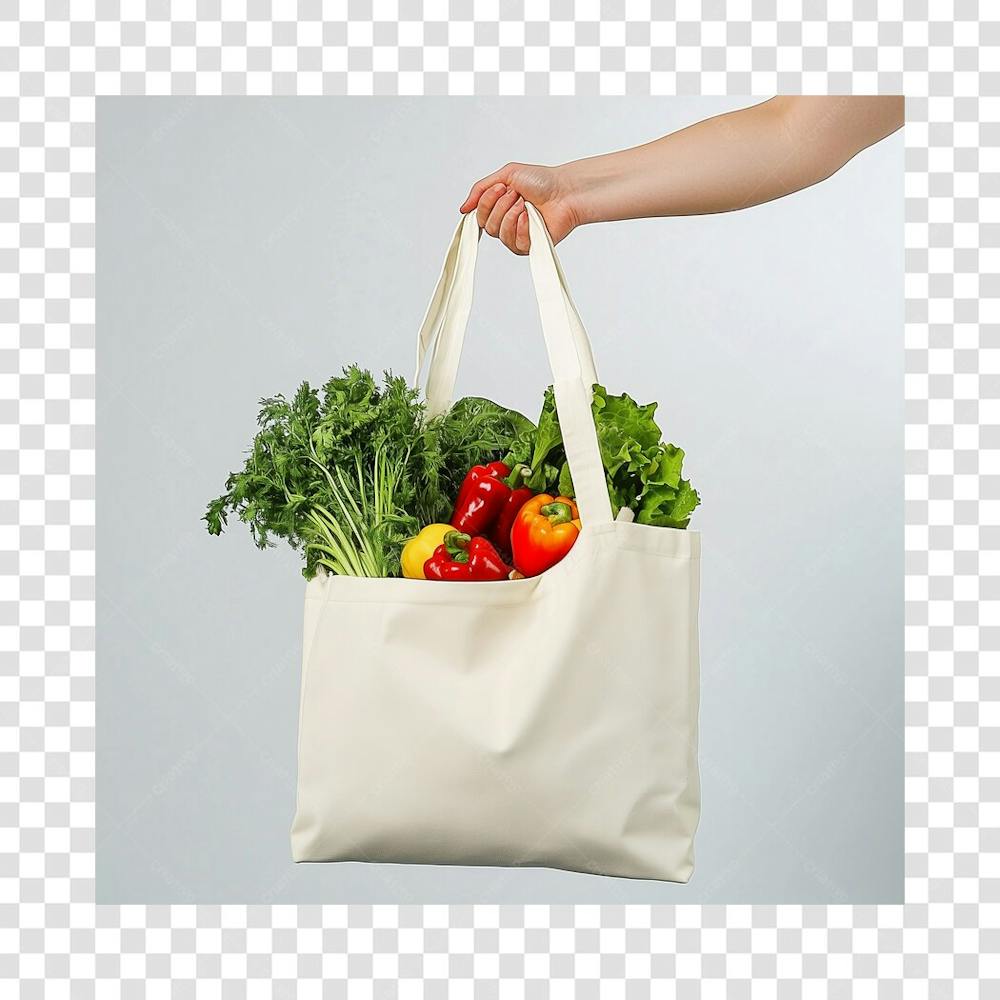 Sacola de supermercado, frutas e verduras