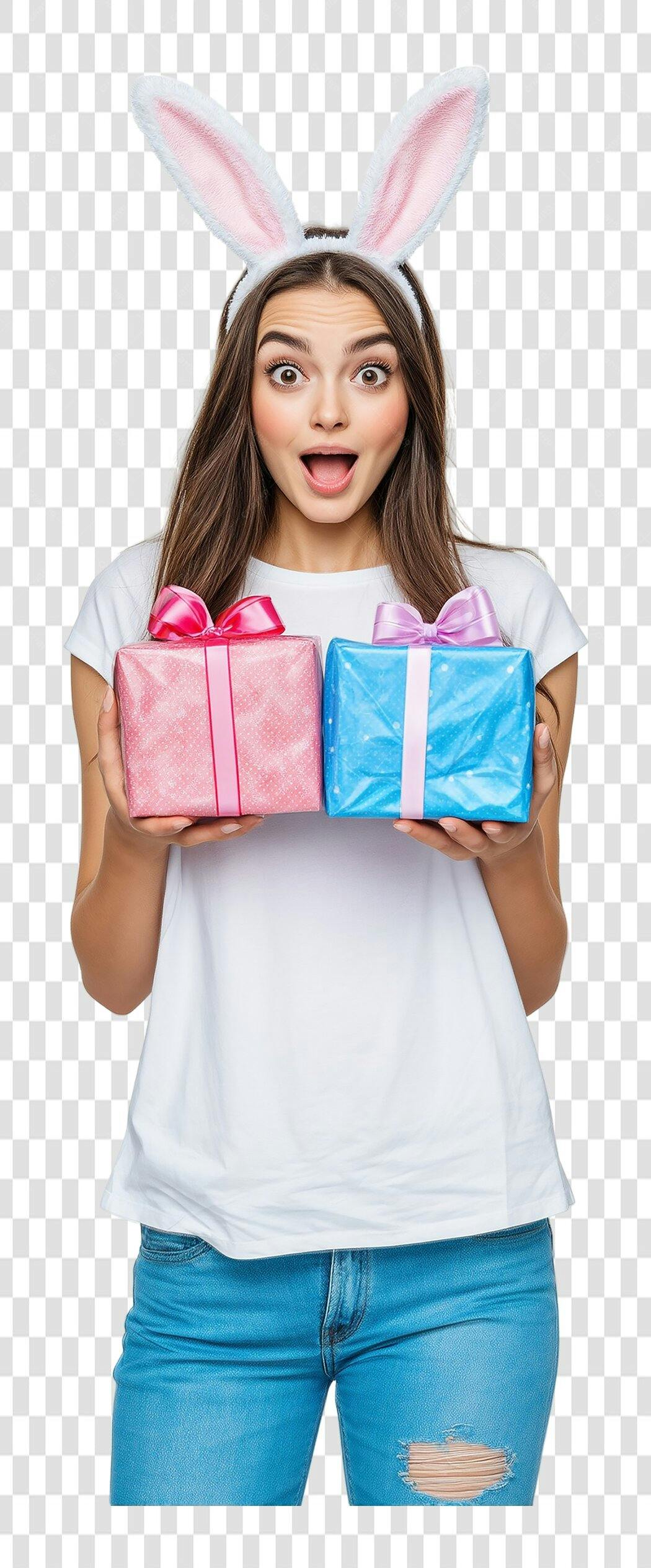 Post Instagram Páscoa mulher com orelhas de coelho PNG com fundo transparente