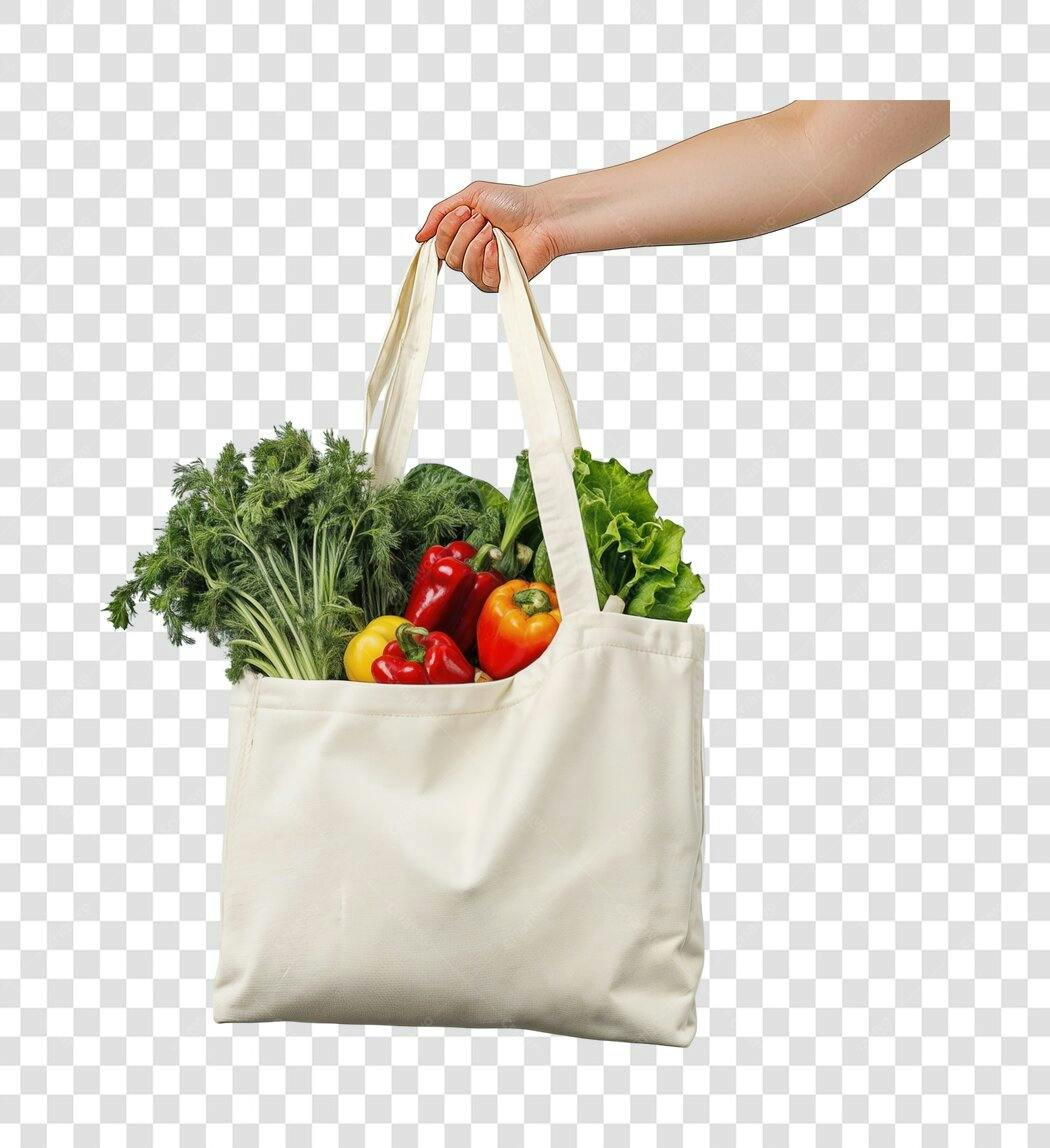 Mockup Sacola de compras com legumes PNG com fundo transparente