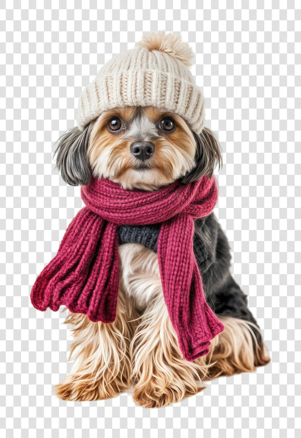 Imagem PNG Cachorro com gorro e cachecol fundo transparente