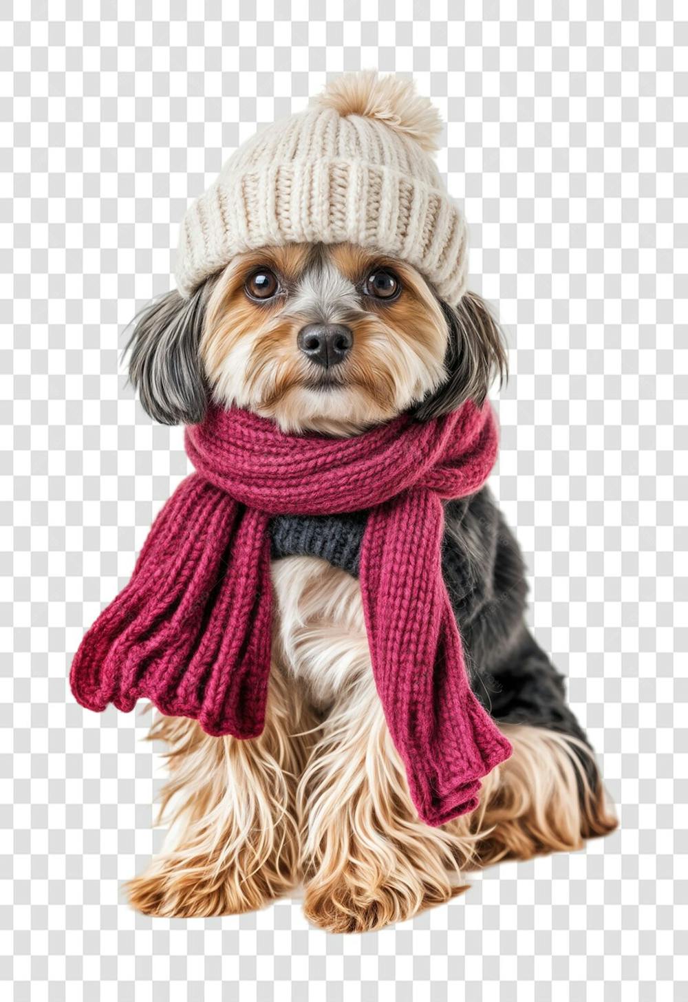 Cachorro com frio e agasalhado