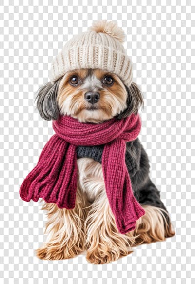 Cachorro com frio e agasalhado