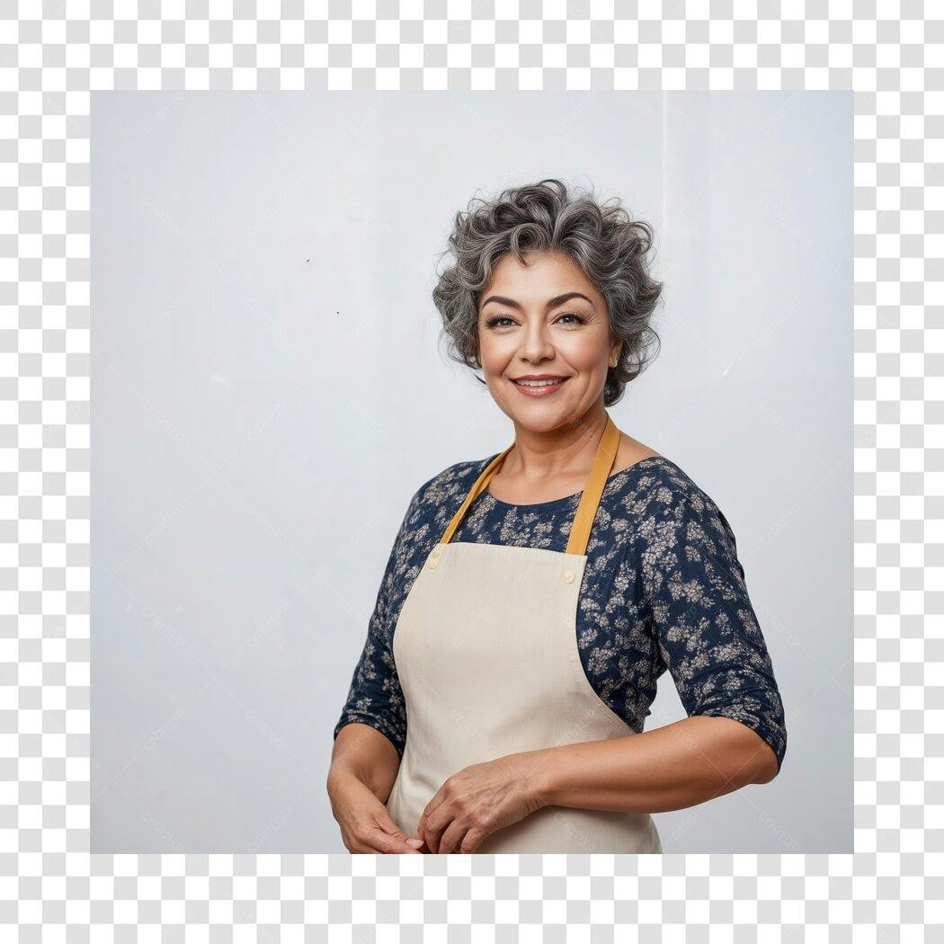 Imagem PNG de mulher madura com avental fundo transparente