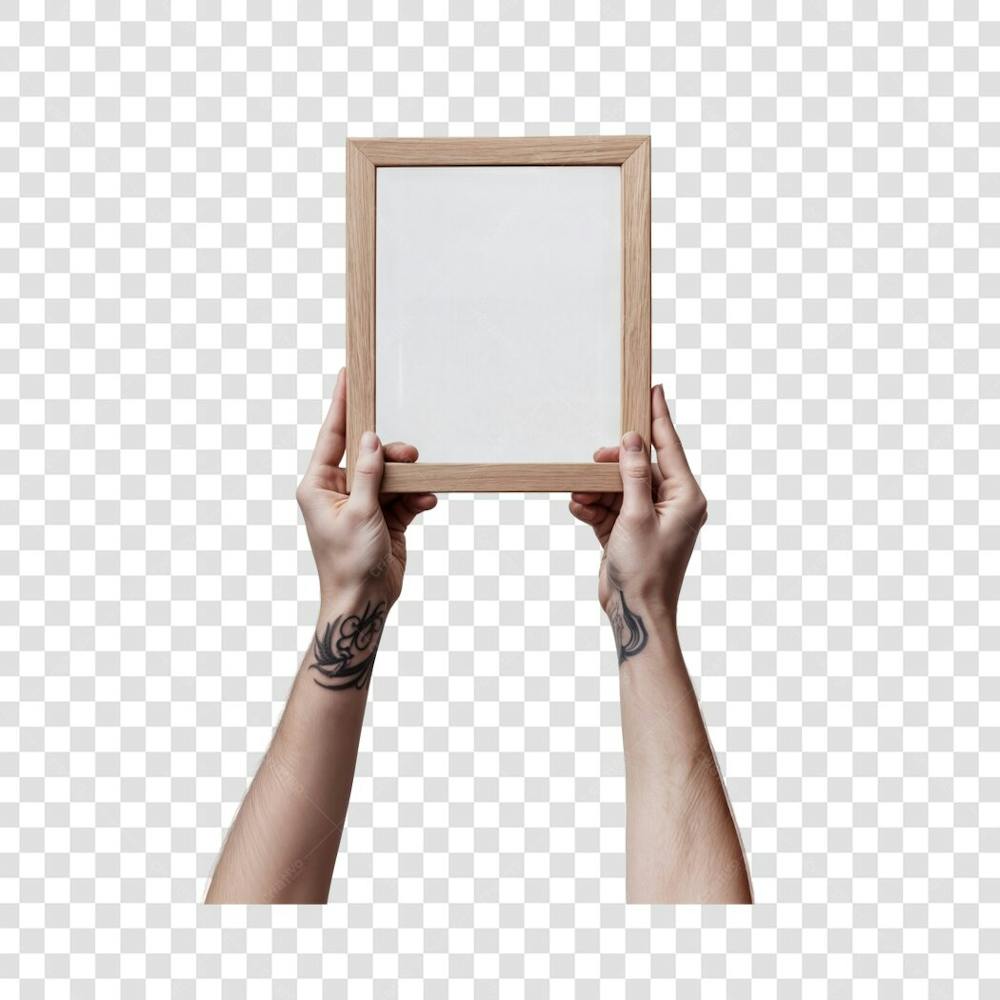 Mãos segurando quadro