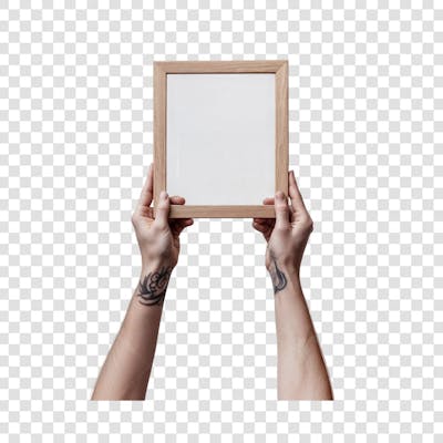 Mãos segurando quadro