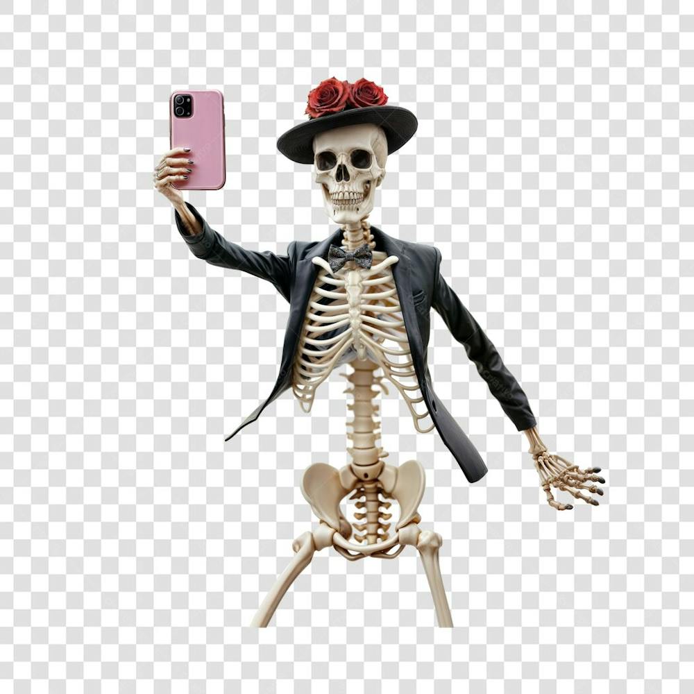 Caveira com terno e celular