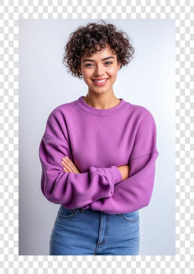 Mulher bonita, usando moleton roxo
