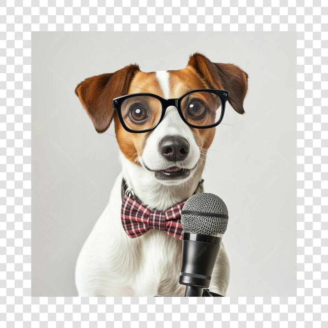 Imagem PNG Cachorro com óculos e microfone fundo transparente