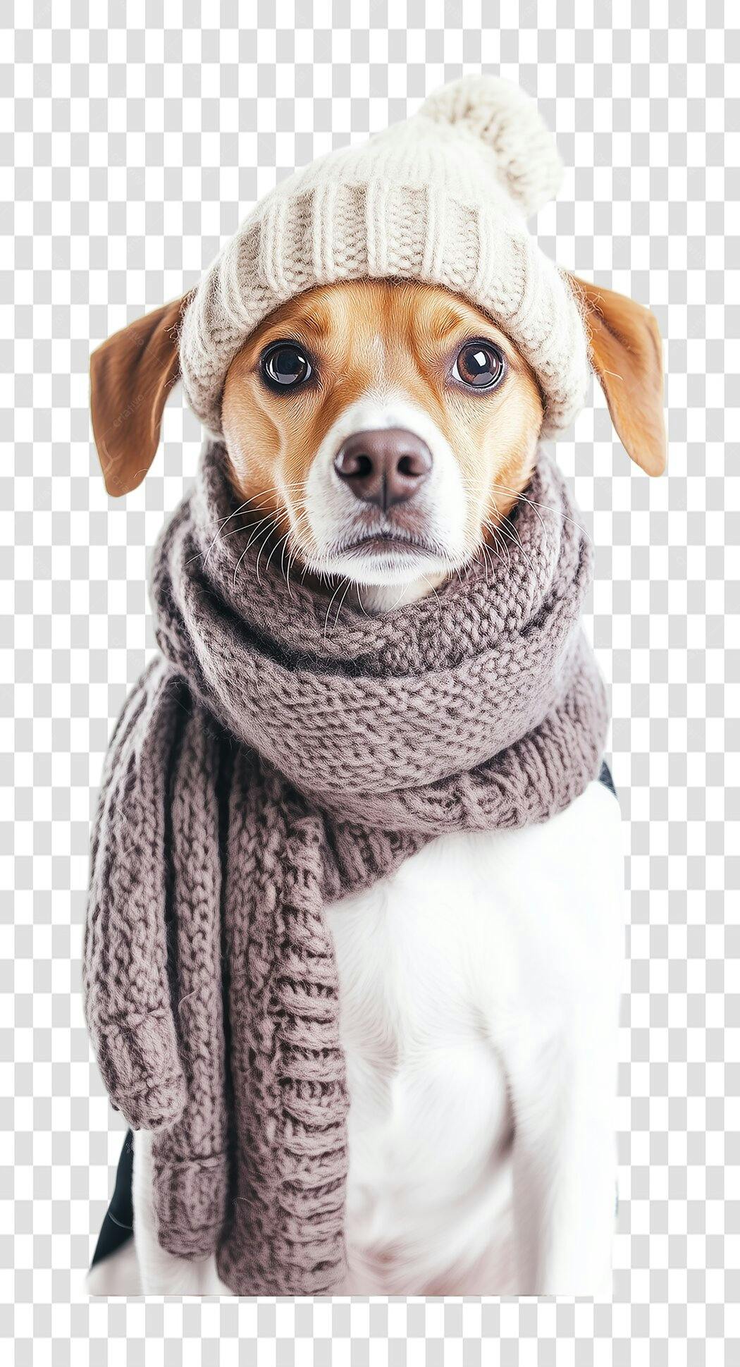 Imagem PNG Cachorro com Gorro e Cachecol Fundo Transparente