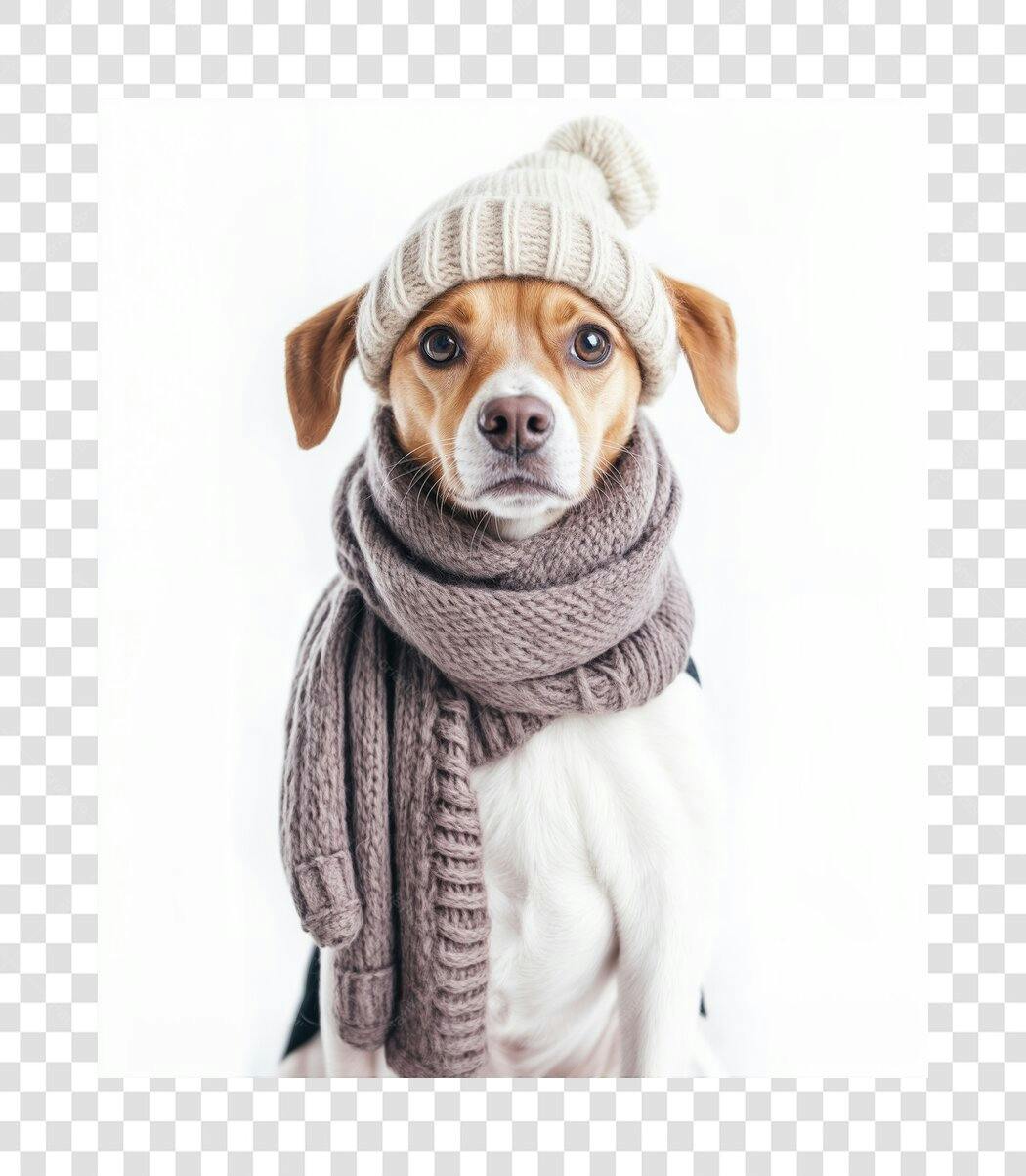 Imagem PNG Cachorro com Gorro e Cachecol Fundo Transparente