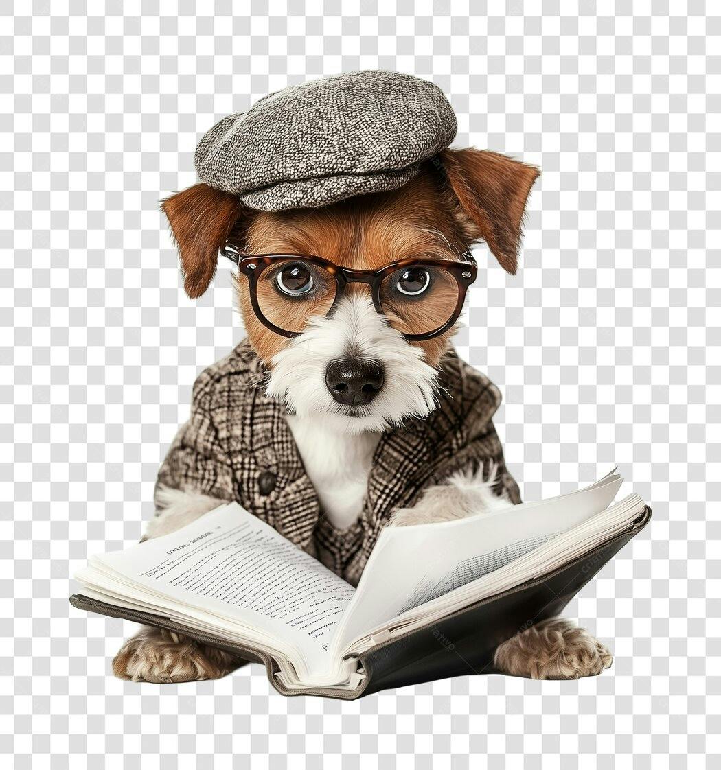 Imagem PNG Cachorro Lendo Livro com fundo transparente