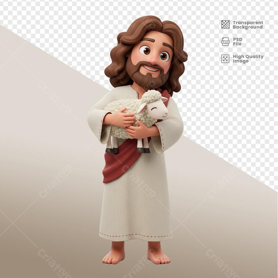 Ilustração Jesus com Cordeiro PSD Editável
