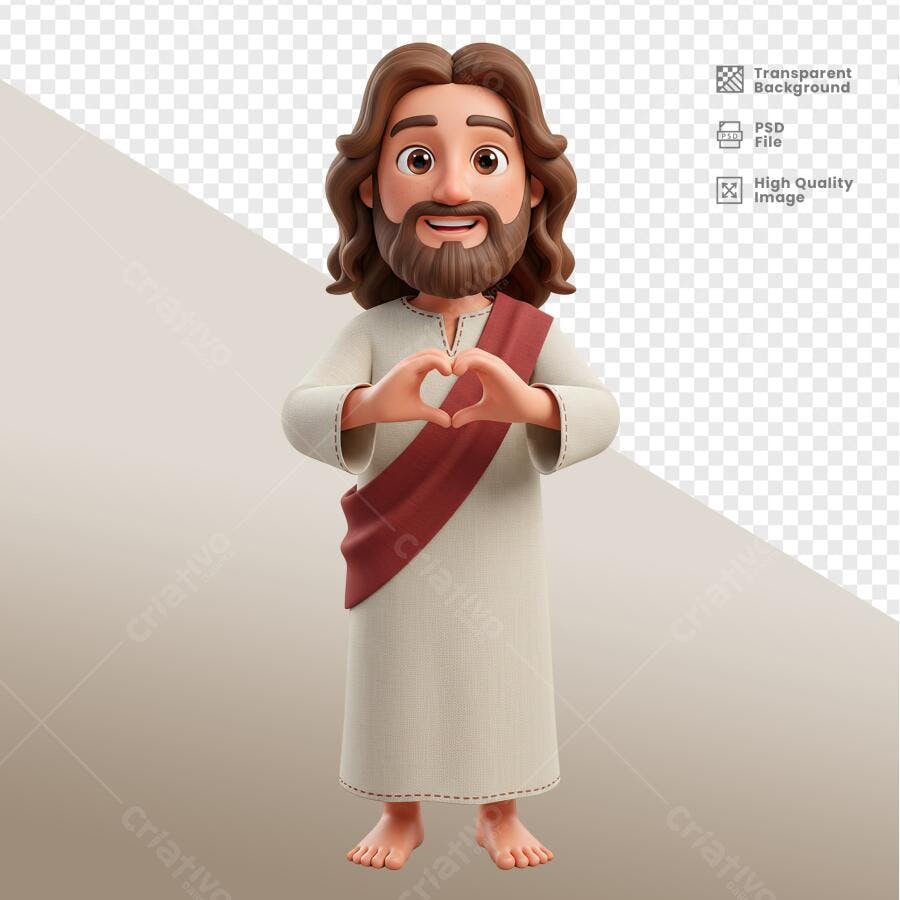 Ilustração Jesus Fazendo Sinal de Coração PSD Editável