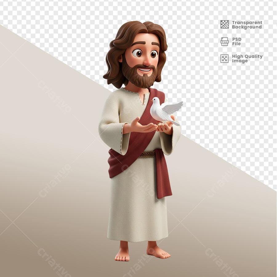 Ilustração Jesus com Pomba PSD Editável