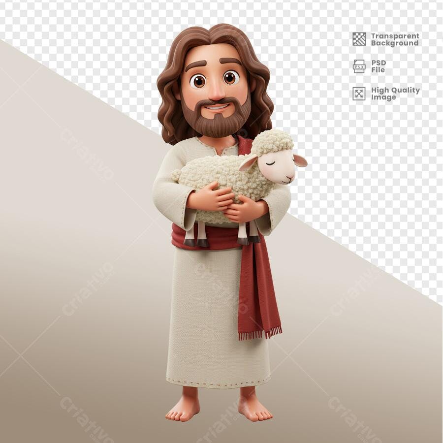 Ilustração Jesus com Cordeiro PSD Editável