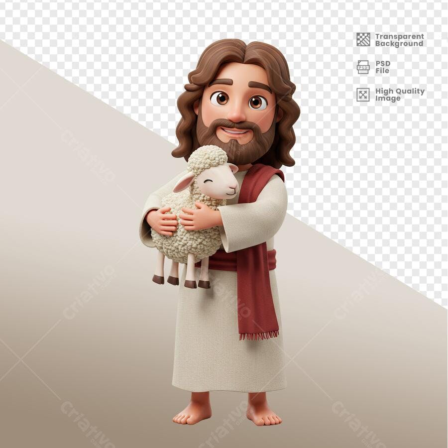 Ilustração Jesus com Cordeiro PSD Editável