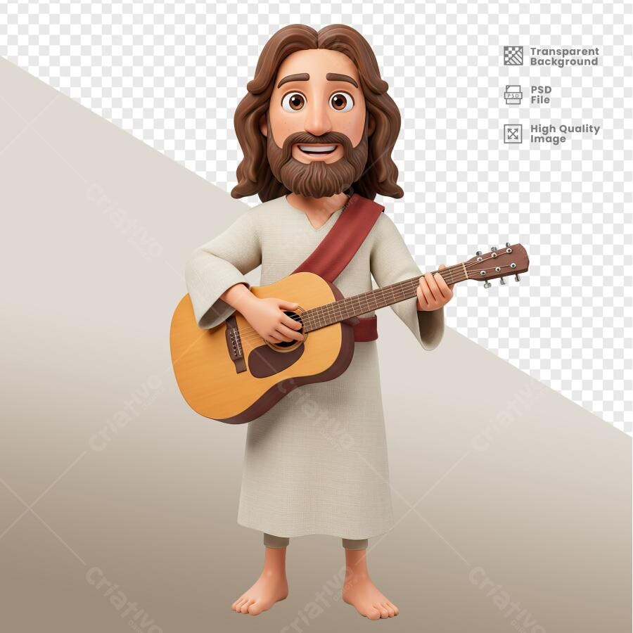 Ilustração Jesus com Violão PSD Editável
