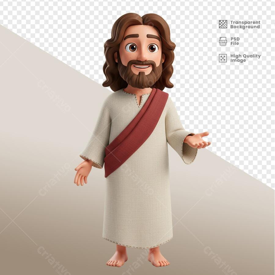 Ilustração Jesus Cristo Cartoon PSD Editável