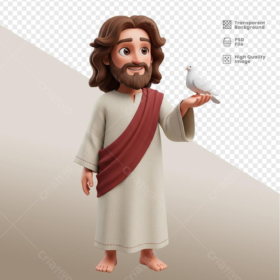Ilustração Jesus com Pomba PSD Editável