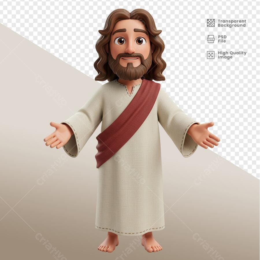 Ilustração Jesus Cristo Cartoon PSD Editável