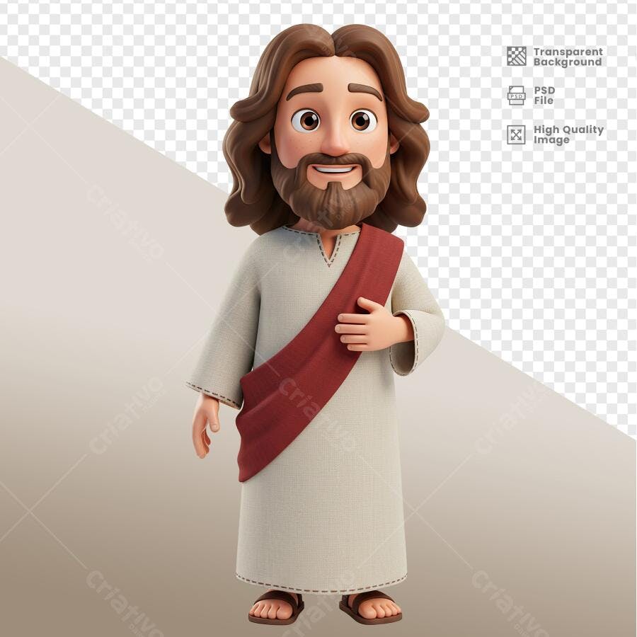 Ilustração Jesus Cristo Cartoon PSD Editável