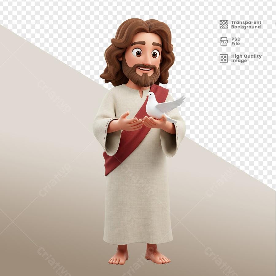 Ilustração Jesus com Pomba PSD Editável